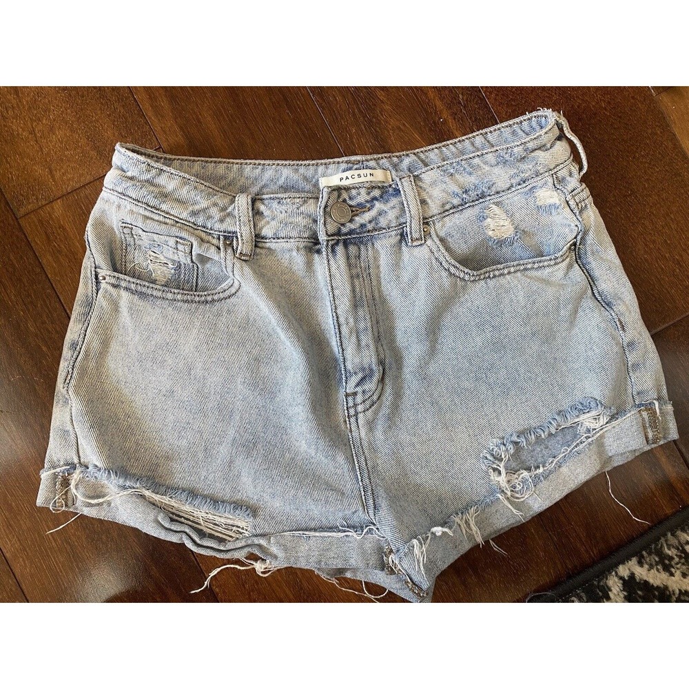 Pacsun Mom Shorts Womens Size 28 Cuffed Hem 90s Rolled Denim Light Blue